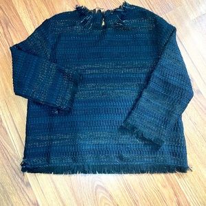 Zara Plaid Fringe Cropped Sweater